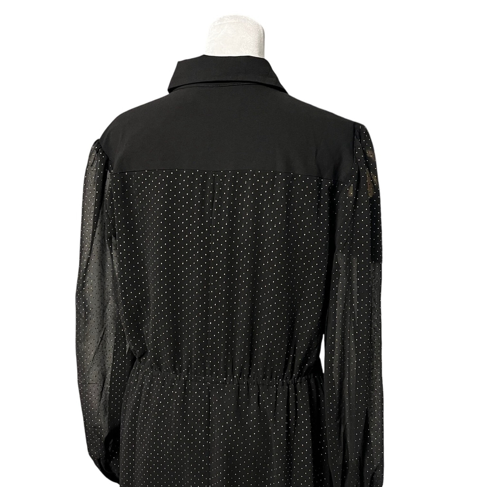 Rachel Roy Black Sheer Arm Gold Dot Midi Dress Size 8 - Picture 10 of 12